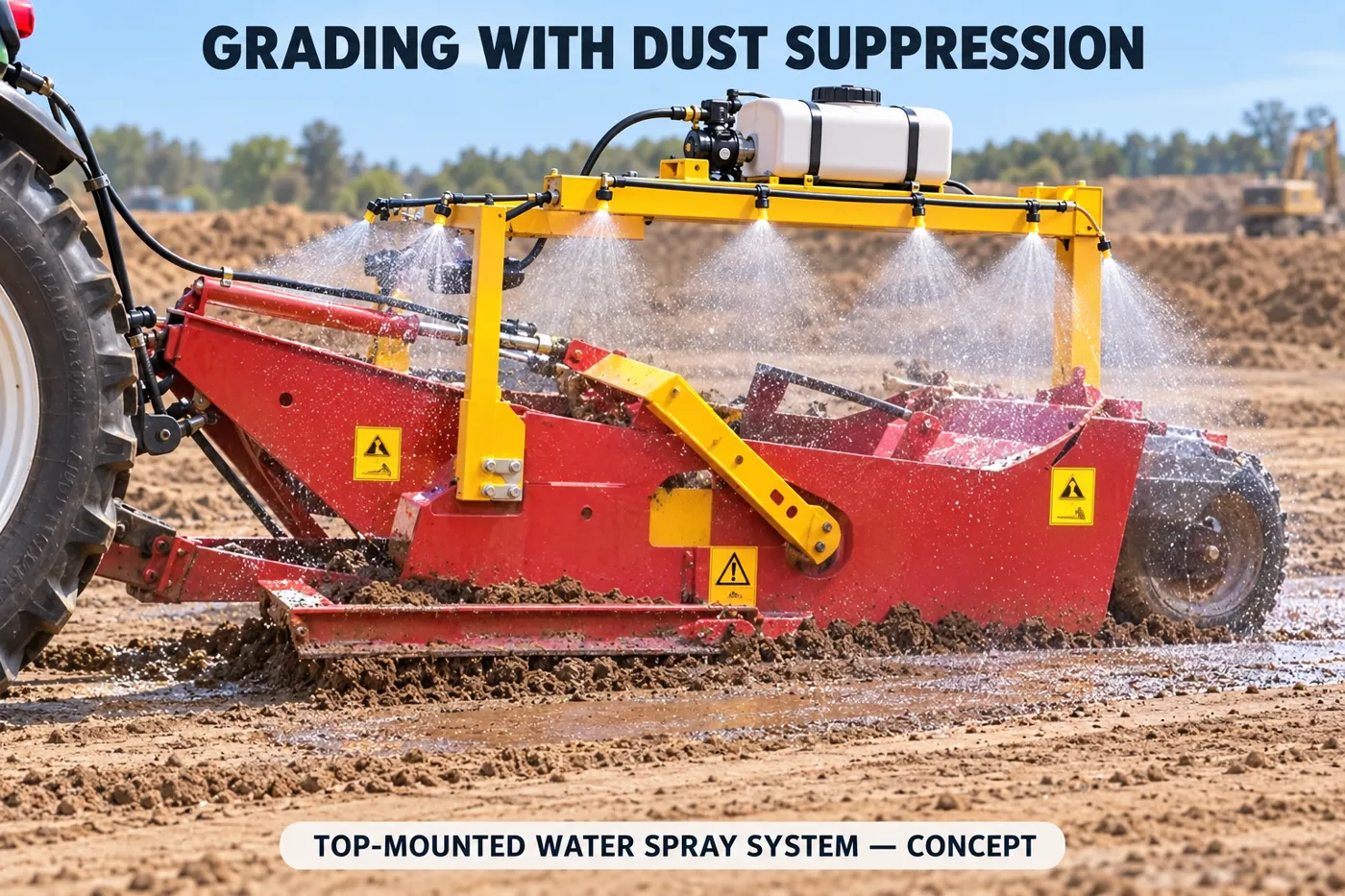 Red pan grader with dust suppression — application concept