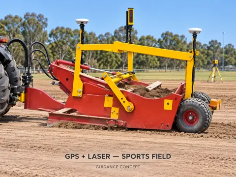 GNSS and laser-guided sports field scraper — application concept