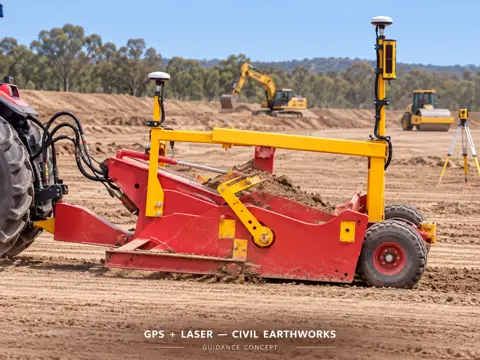 GNSS and laser-guided scraper grading — application concept