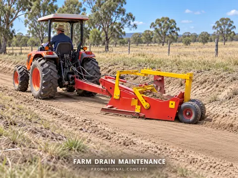 Red scraper grading a dry farm drain — application concept