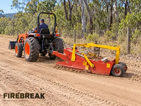 Compact tractor grading a woodland firebreak — application concept