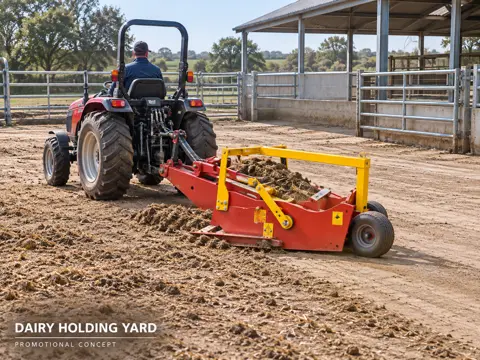 Red Scraper Cleans Dairy Holding Yard — application concept